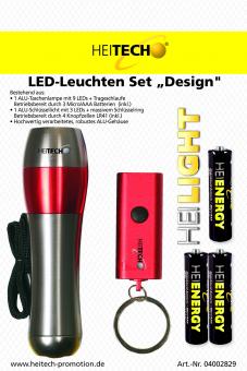 HEITECH ALU LED-Leuchten Set "Design" Taschenlampe + Schlssellicht + Batterien silber/rot 