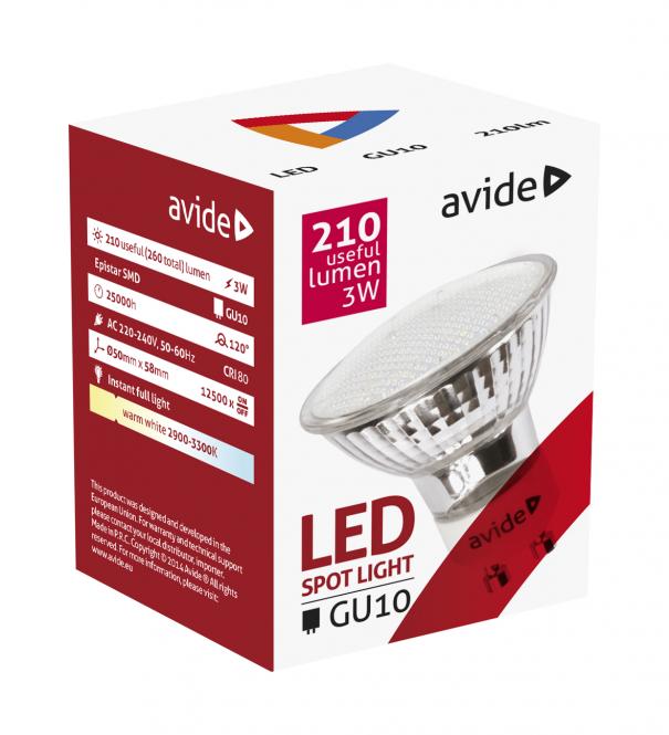 5 x AVIDE Premium LED Spot Glas GU10 3 Watt warmwei 3000K 260 Lumen 
