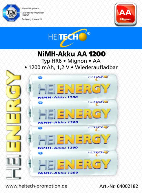 Akku HEITECH Hei Energy HR6 1200 mAh AA Mignon 4er Blister 