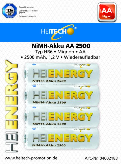 Akku HEITECH Hei Energy HR6 2500 mAh AA Mignon 4er Blister 