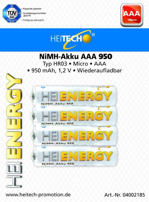 Akku HEITECH Hei Energy HR03 950 mAh AAA Micro 4er Blister 