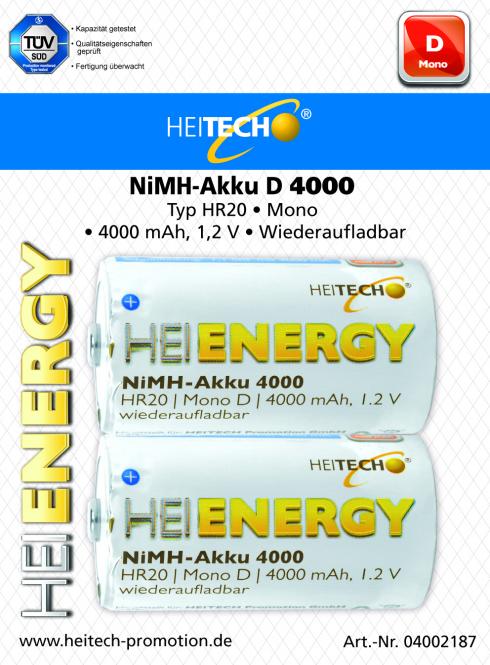 Akku HEITECH Hei Energy HR20 4000 mAh D Mono 2er Blister 
